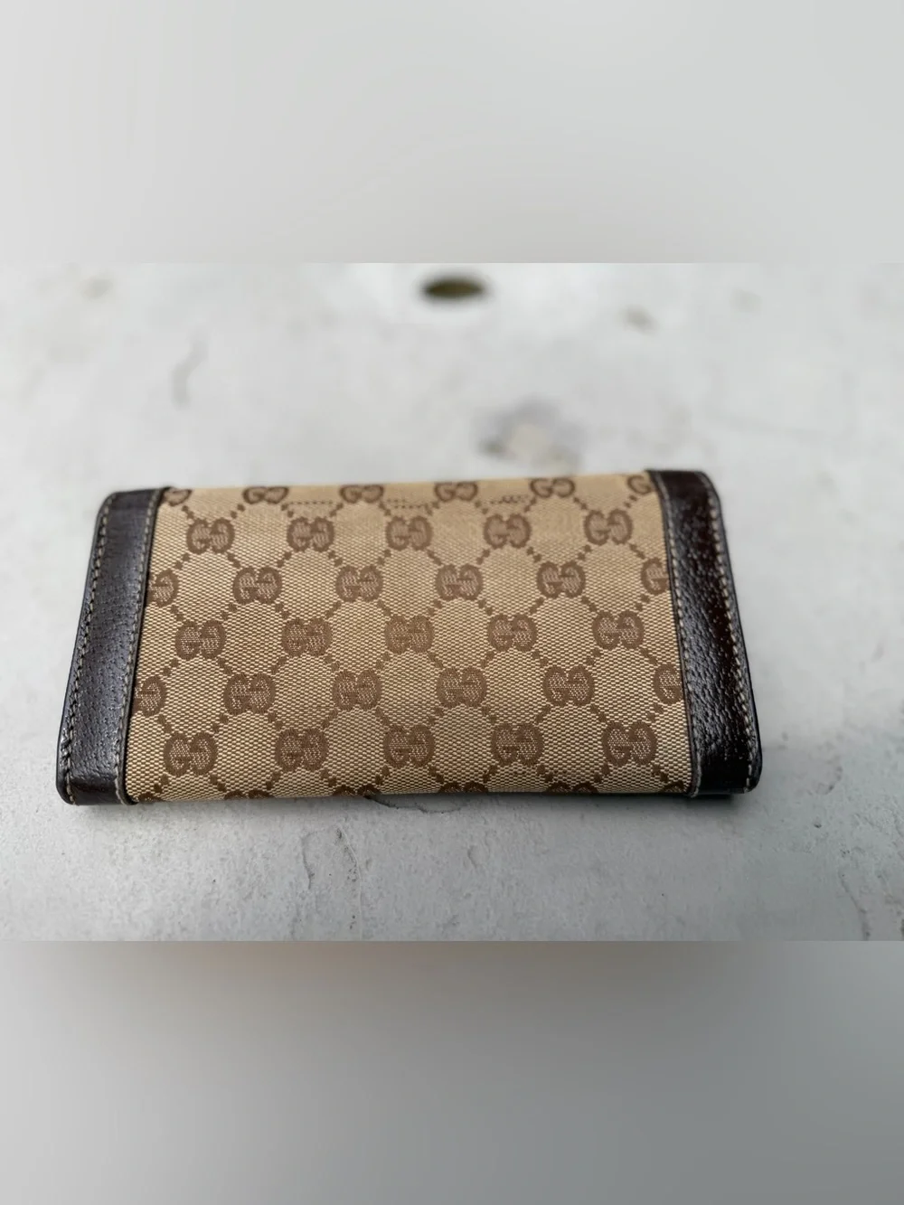 Gucci Beige and Brown GG Canvas Vintage Wallet.